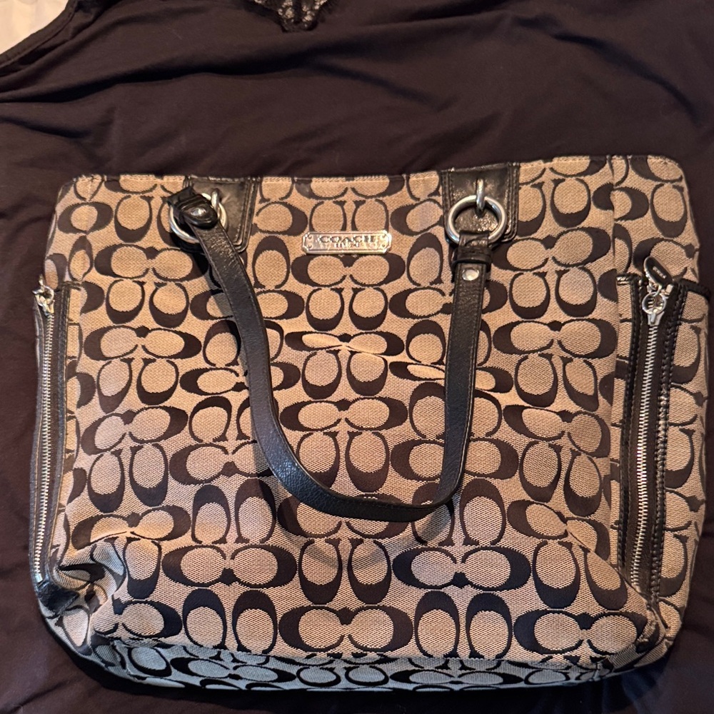 Coach Black and Tan Signature Tote